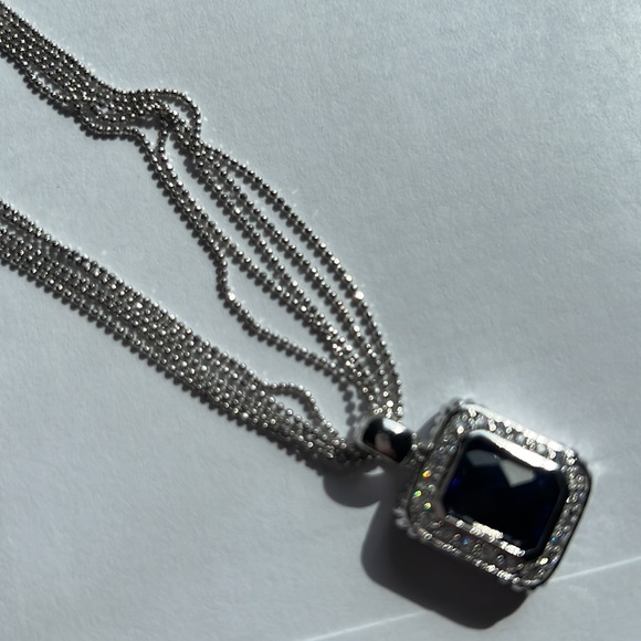 Sterling Silver Necklace with Cz and Blue Stone - Picture 5 of 6